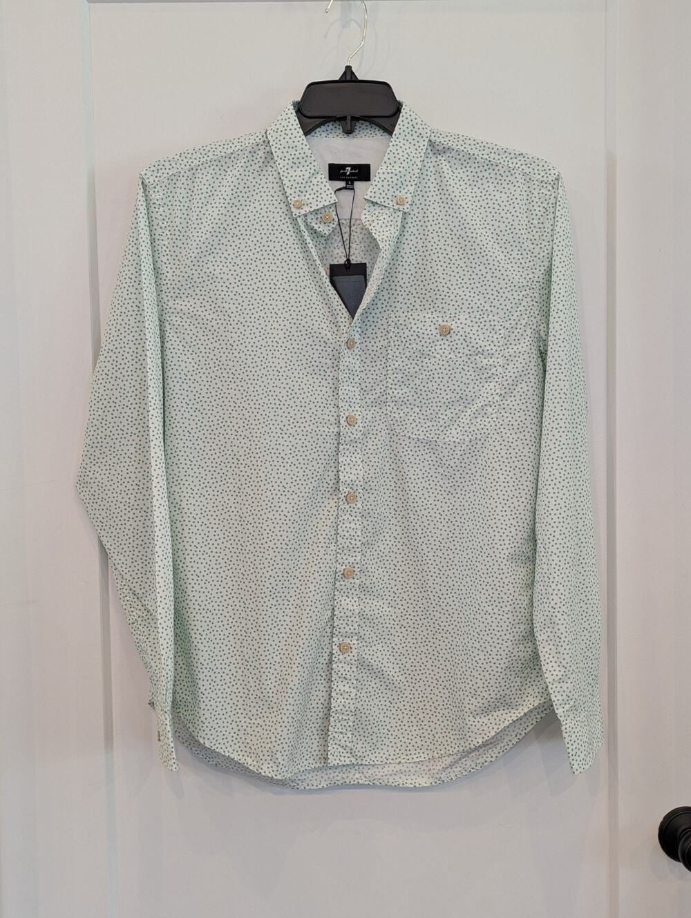 Seven For All Mankind Women's L Green Dot Button Blouse LS NWT Preppy Casual